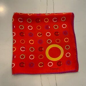 CHANEL Vintage Orange Scarf with Multicolor Circles